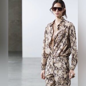 Zara Snake Print Straight Leg Pants in Tan and Black